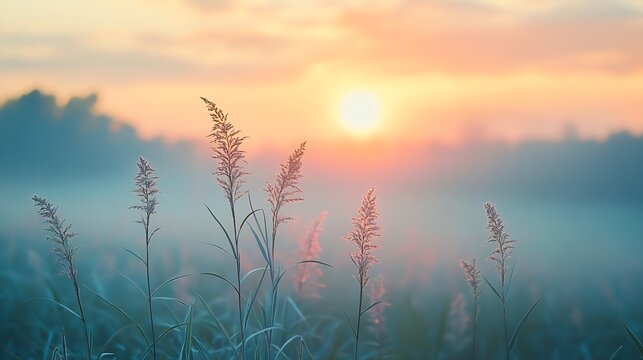 Abstract illustration of a calm morning landscape with warm sunrise tones representing a peaceful morning routine